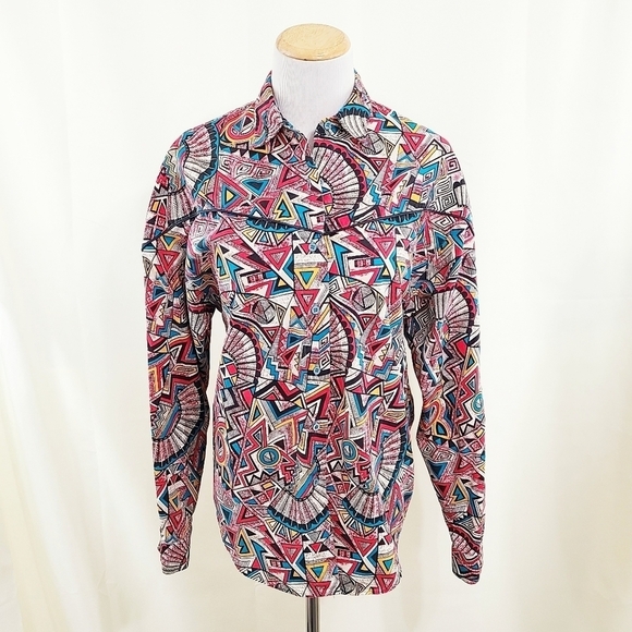 Vintage 90s Wrangler Western Shirt Abstract Native Print Size Medium - Picture 1 of 5
